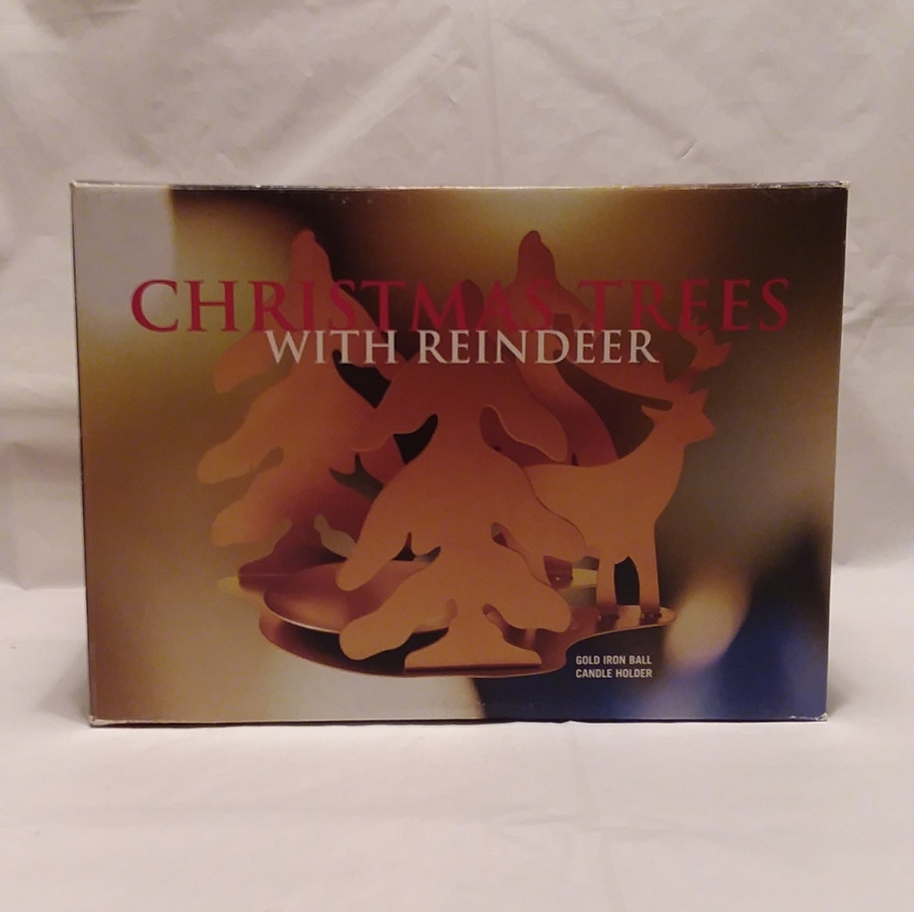 Winter Woodland Gold Reindeer Trees Candle Holder NIB - Picture 8 of 8